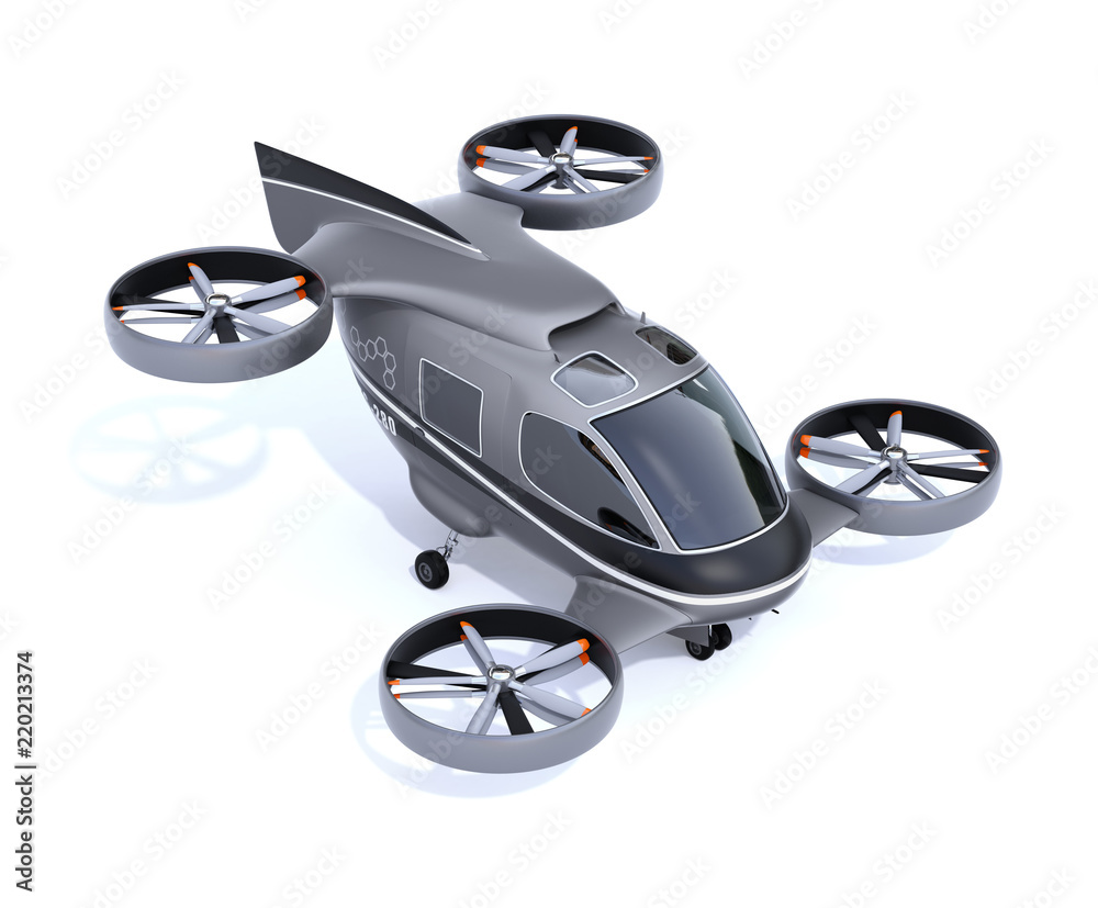 Self driving Passenger Drone isolated on white background. 3D rendering image.