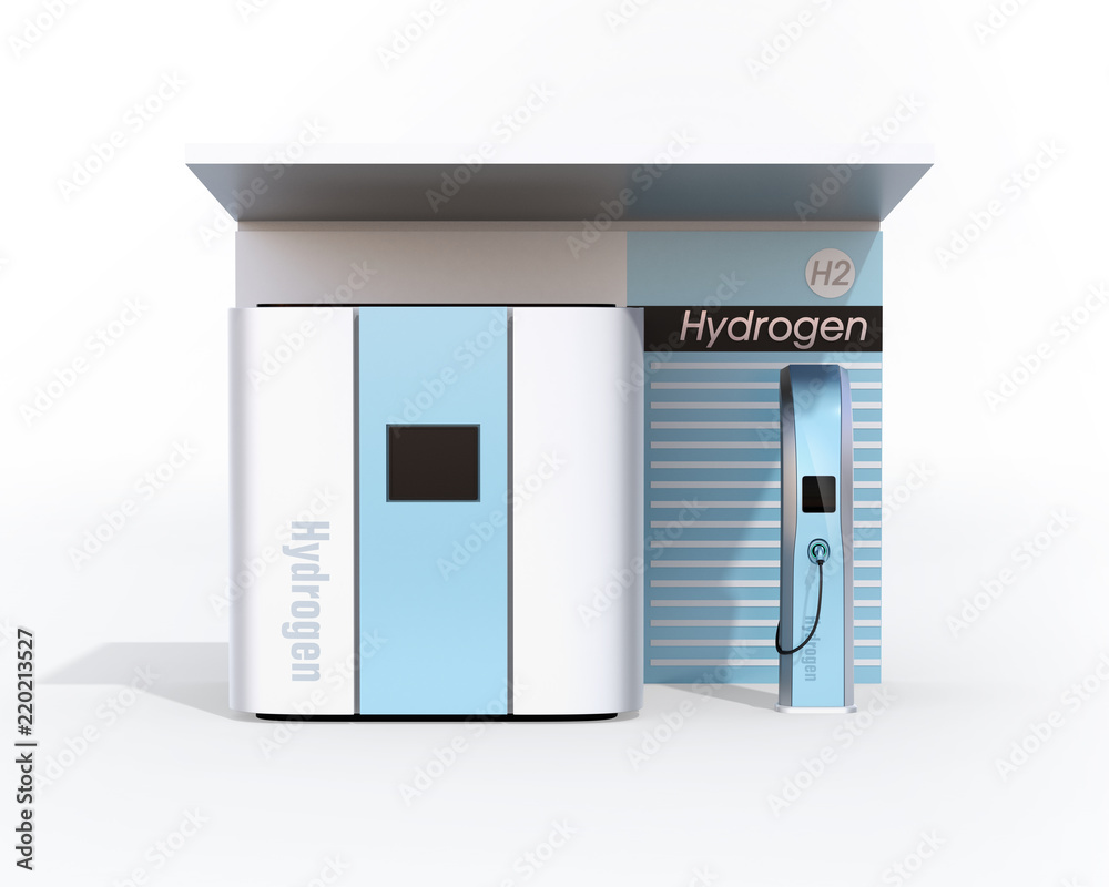 Front view of fuel Cell Hydrogen Station concept. 3D rendering image.