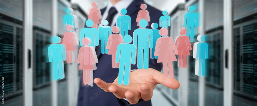 Businessman using 3D rendering group of people