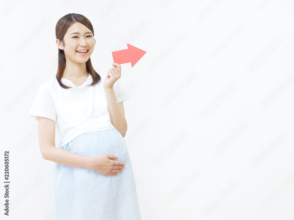 女性　妊婦　矢印