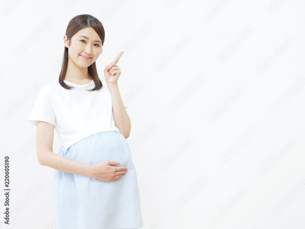 女性　妊婦　指差し