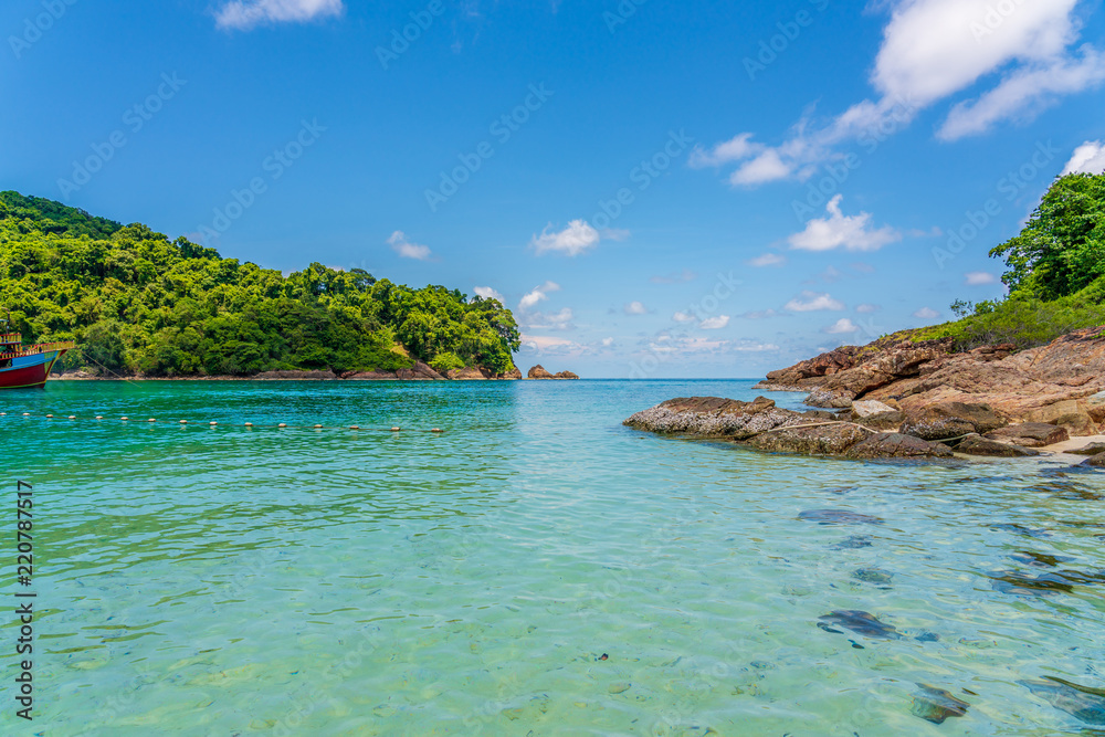 Beautiful Tropical Beach blue ocean background Summer view Sunshine at Sand and Sea Asia Beach Thail