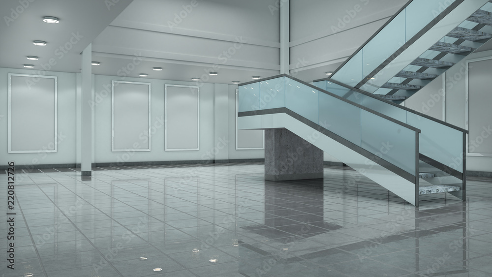 Empty hall interior. 3d illustration