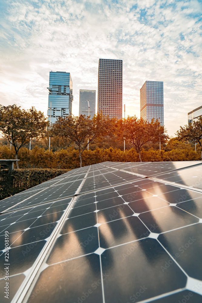 Solar Panels In The Park Of Modern City