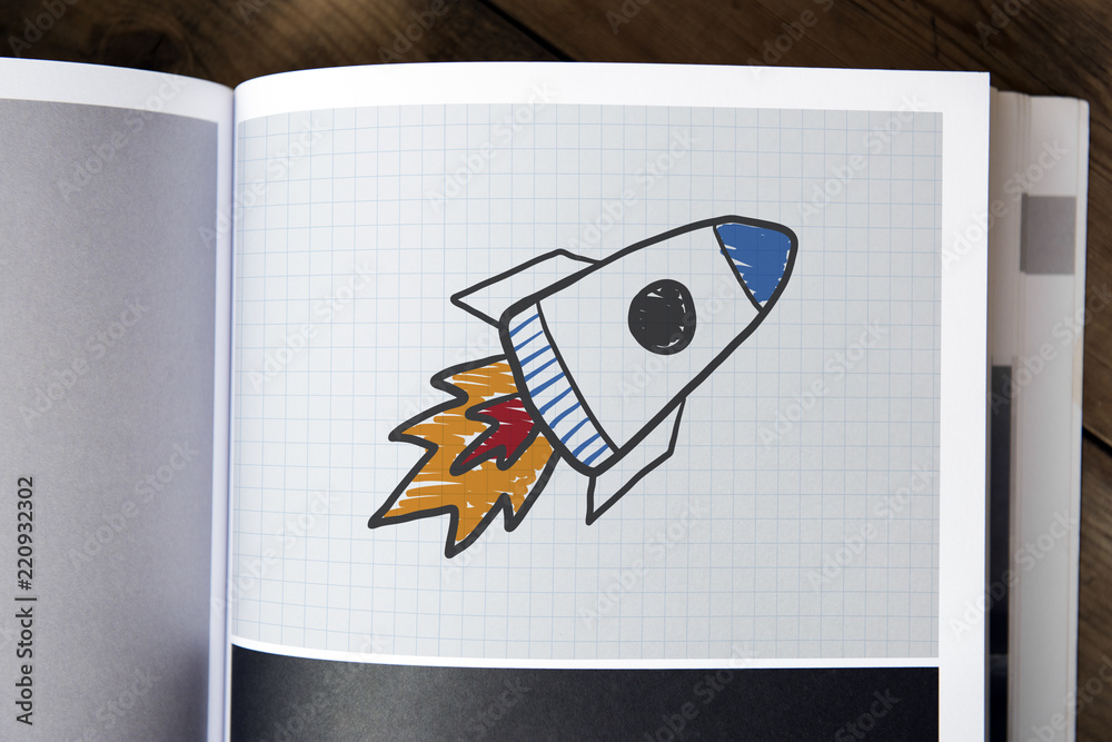 Rocket launch drawing on a magazine