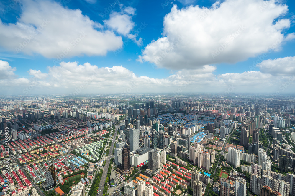 中国上海全景城市天际线