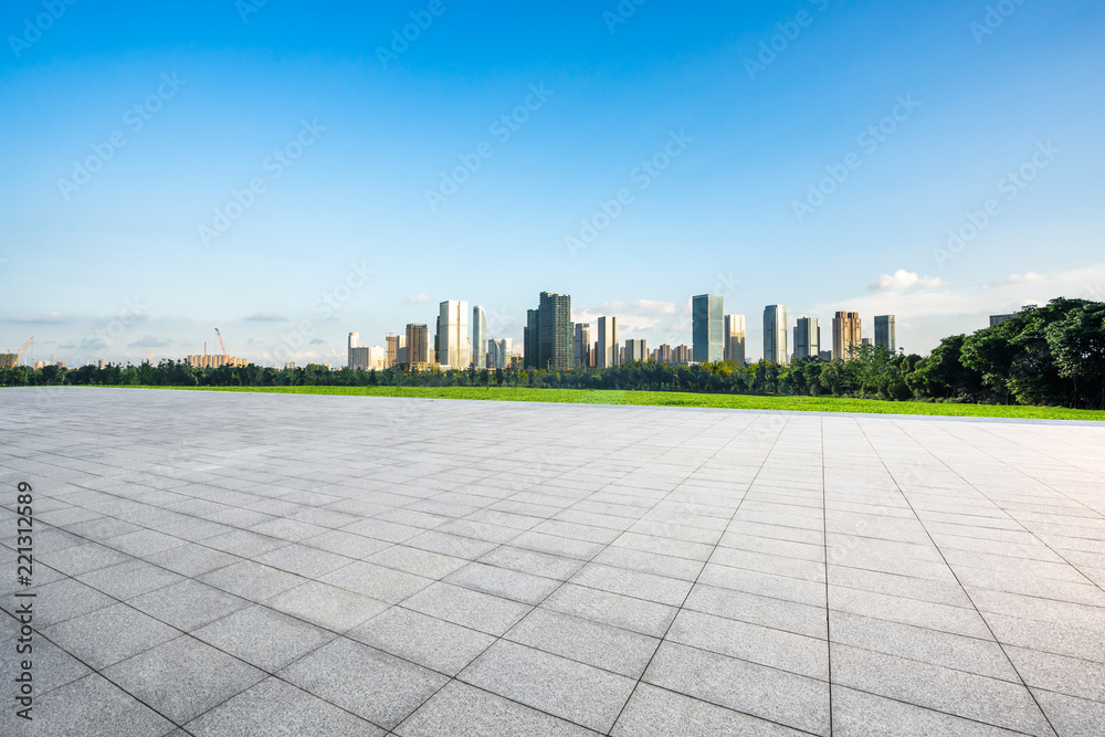 empty square with city skyline