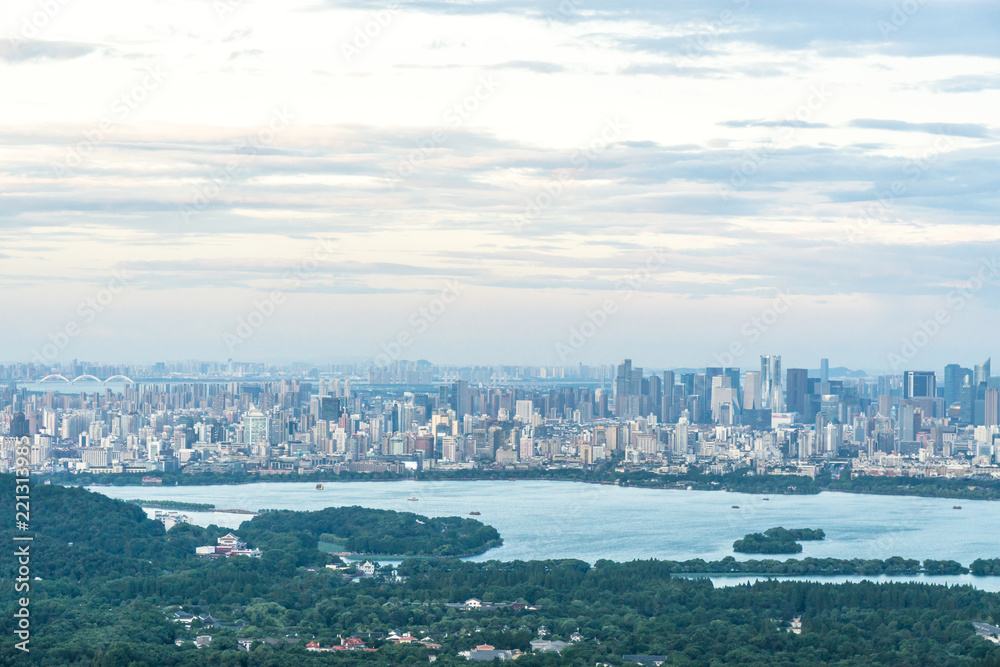 中国杭州全景城市天际线