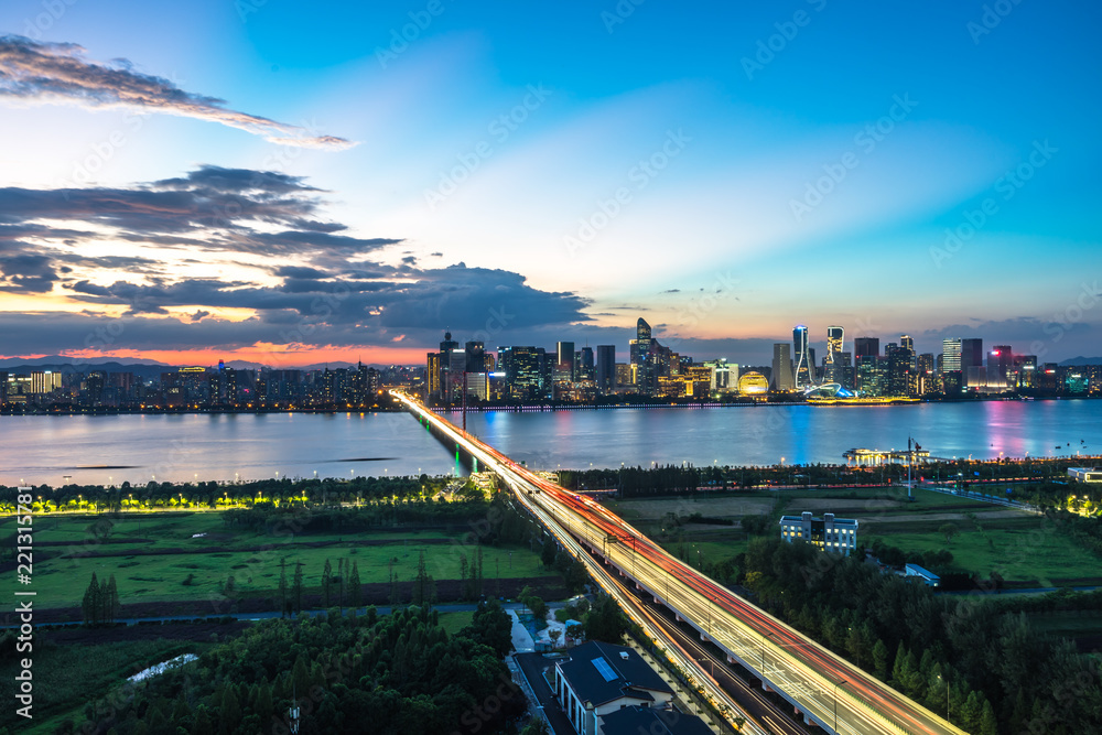 中国杭州全景城市天际线