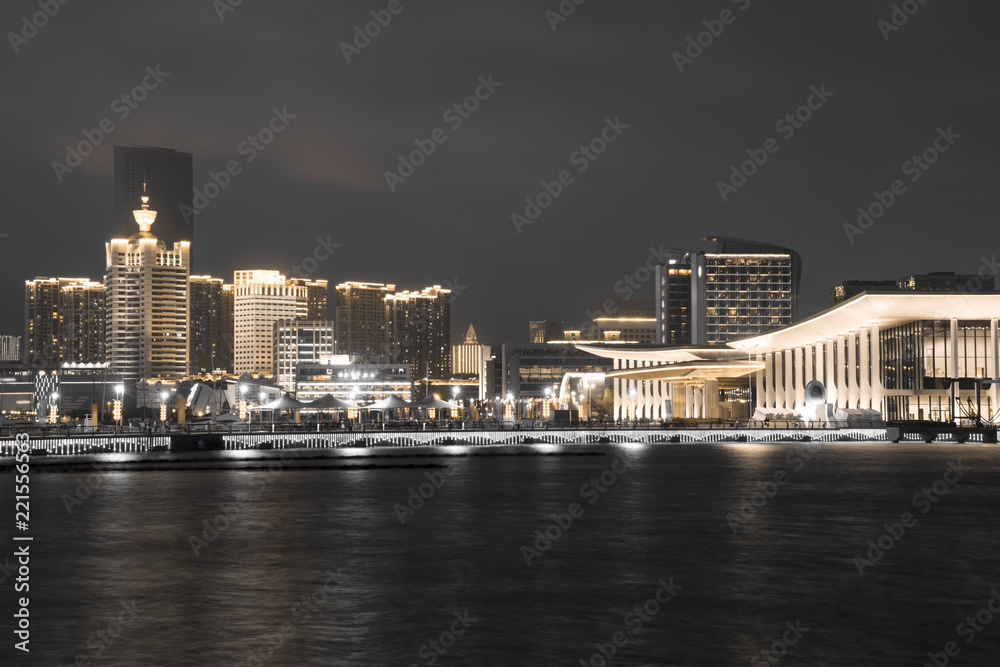 青岛现代城市建筑景观夜景