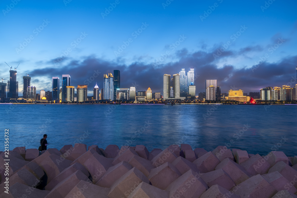 青岛现代城市建筑景观夜景……