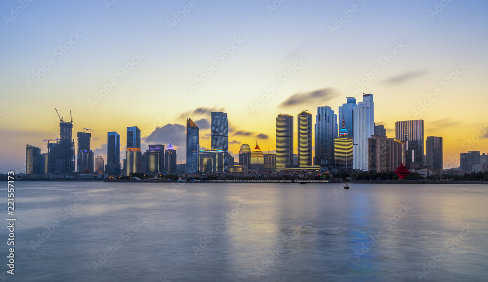 青岛现代城市建筑景观夜景