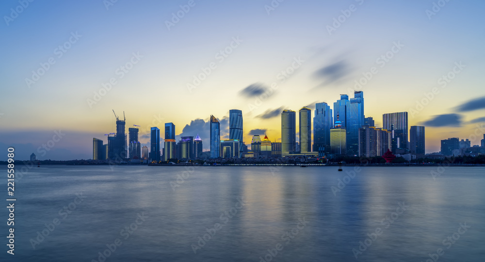 青岛现代城市建筑景观夜景……