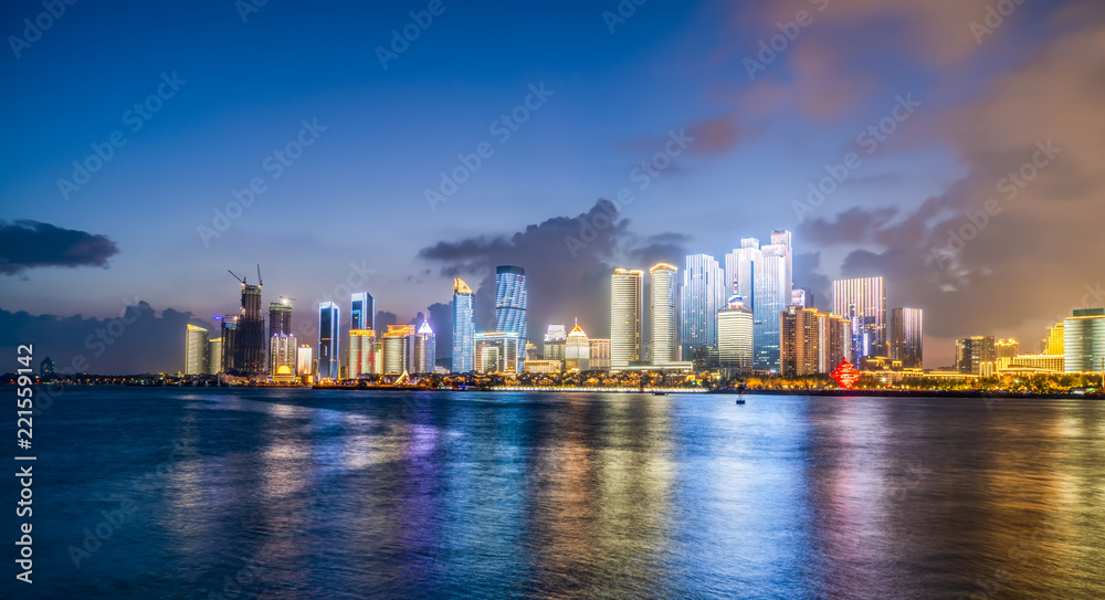 青岛现代城市建筑景观夜景……