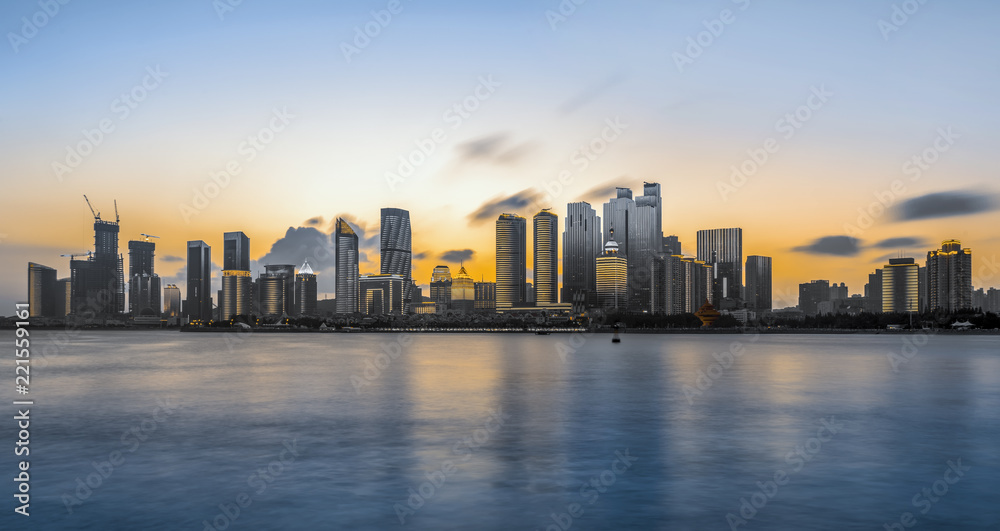 青岛现代城市建筑景观夜景……