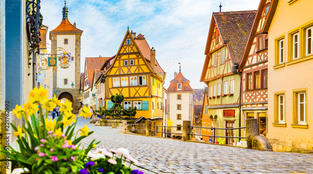 德国巴伐利亚州夏季的中世纪小镇Rothenburg ob der Tauber