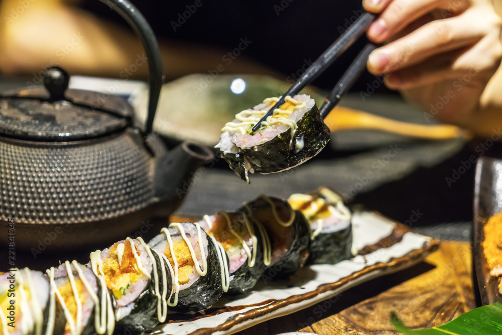 Close up of sashimi sushi set 