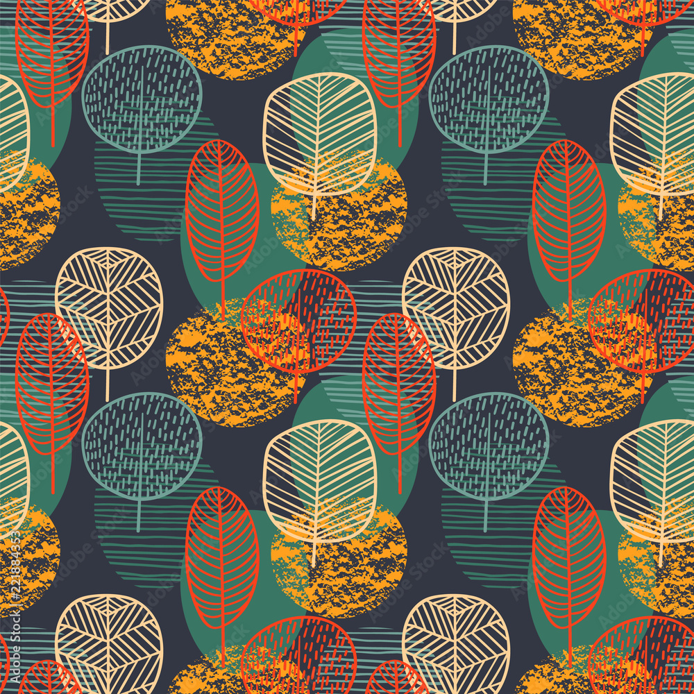 Abstract autumn seamless pattern with trees. Vector background for various surface.