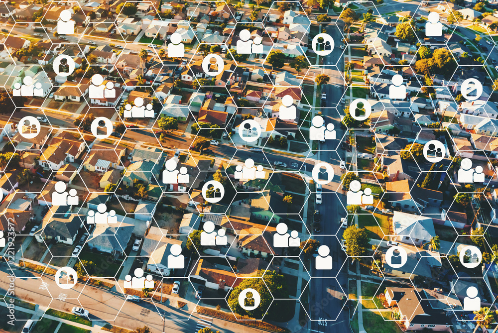 Human resources concept with aerial view of a residential area of LA