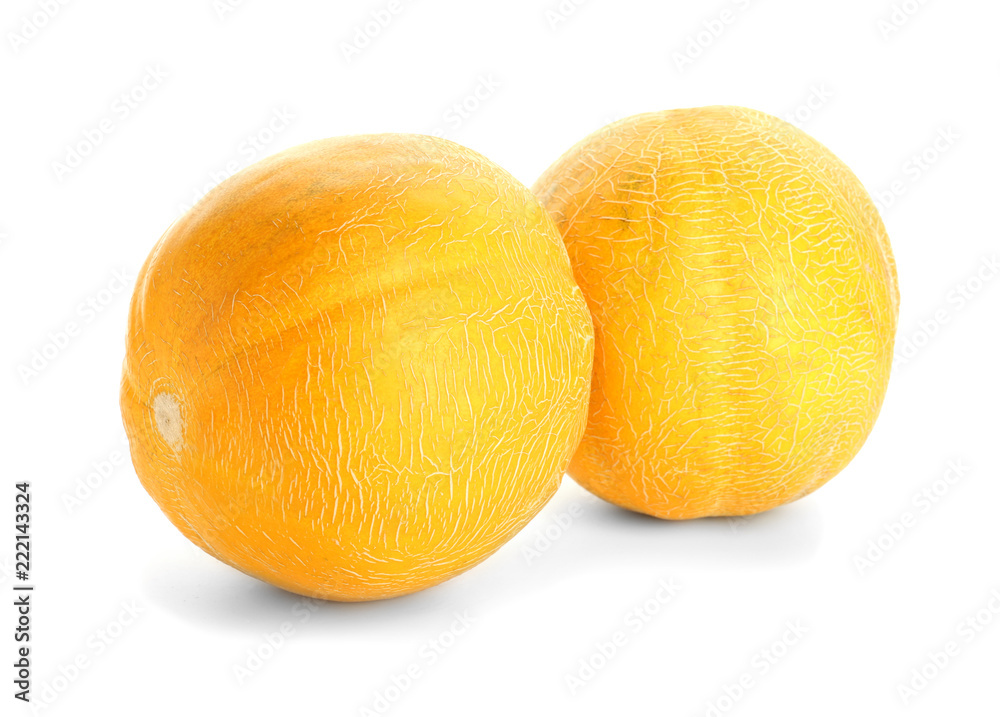 Ripe sweet melons on white background