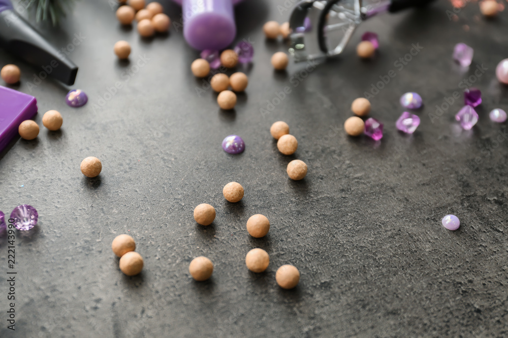 Decorative cosmetics on grey table