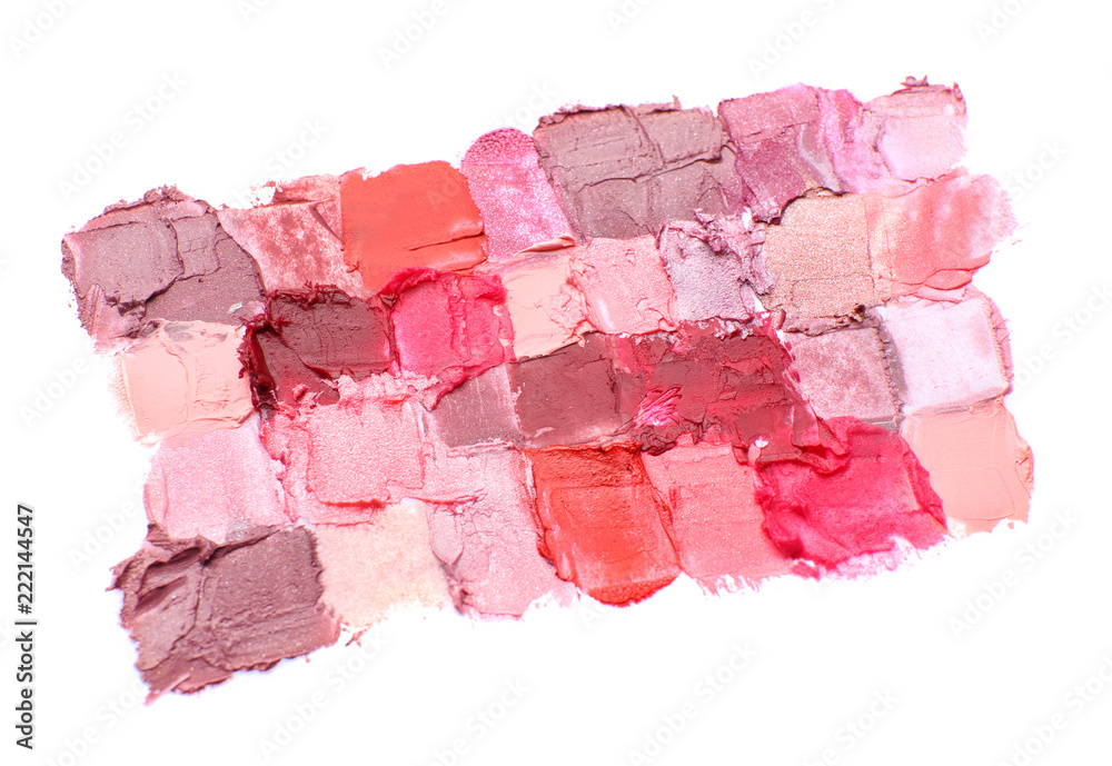 Samples of color lipsticks on white background