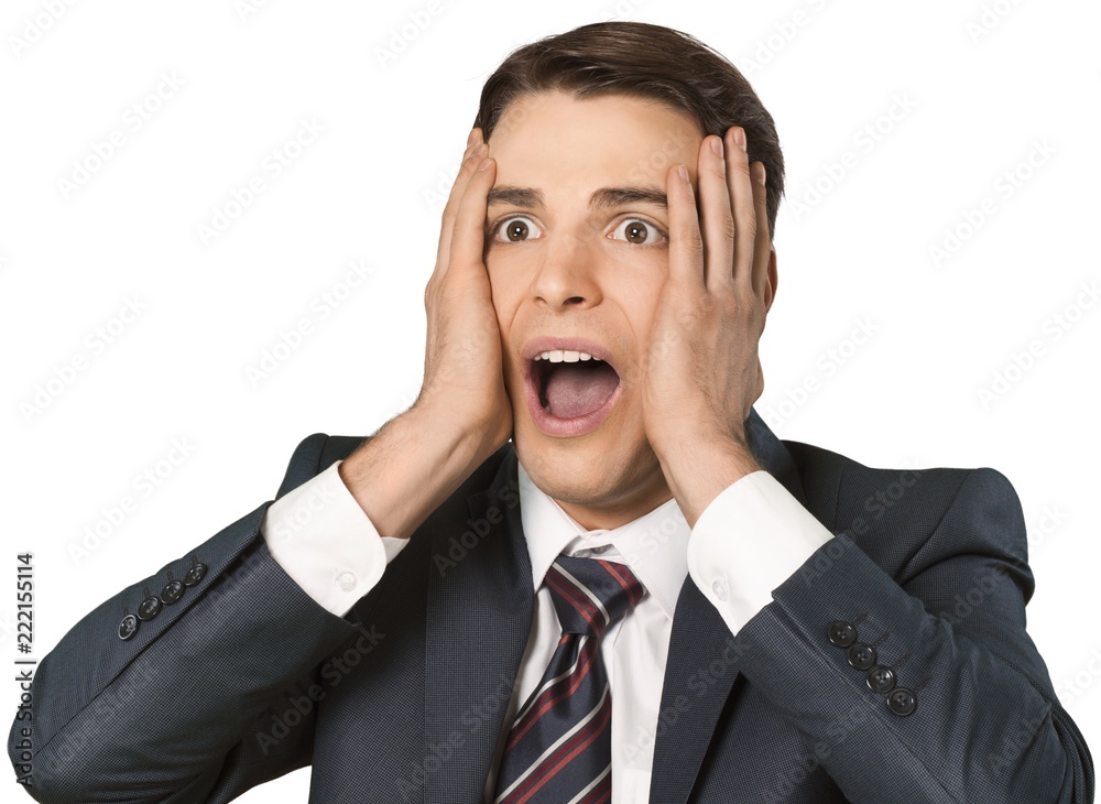 Shocked Businessman Screaming with Hands on Face - Isolated