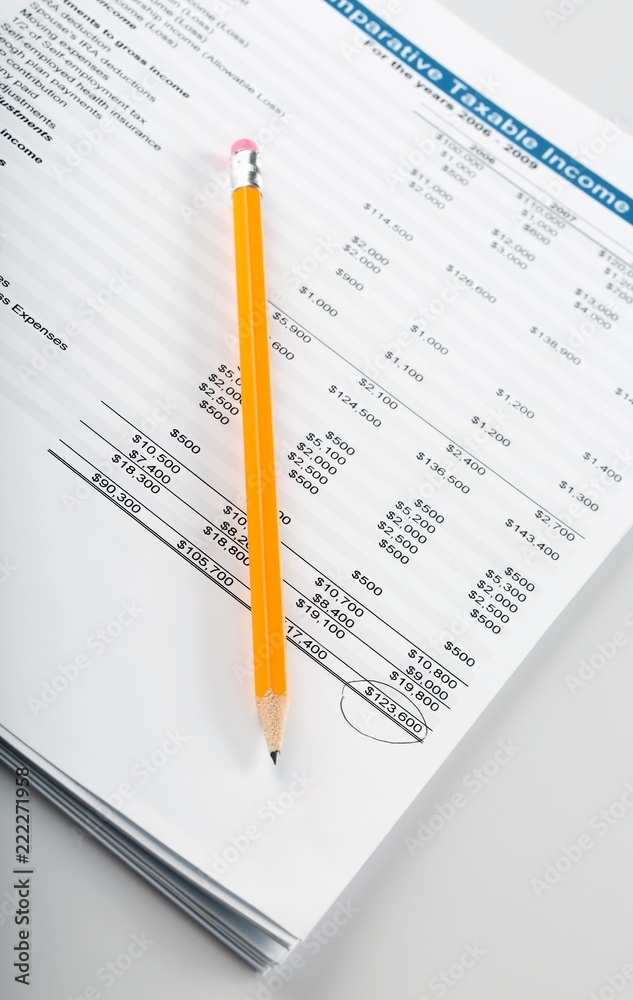 Income statement and pencil