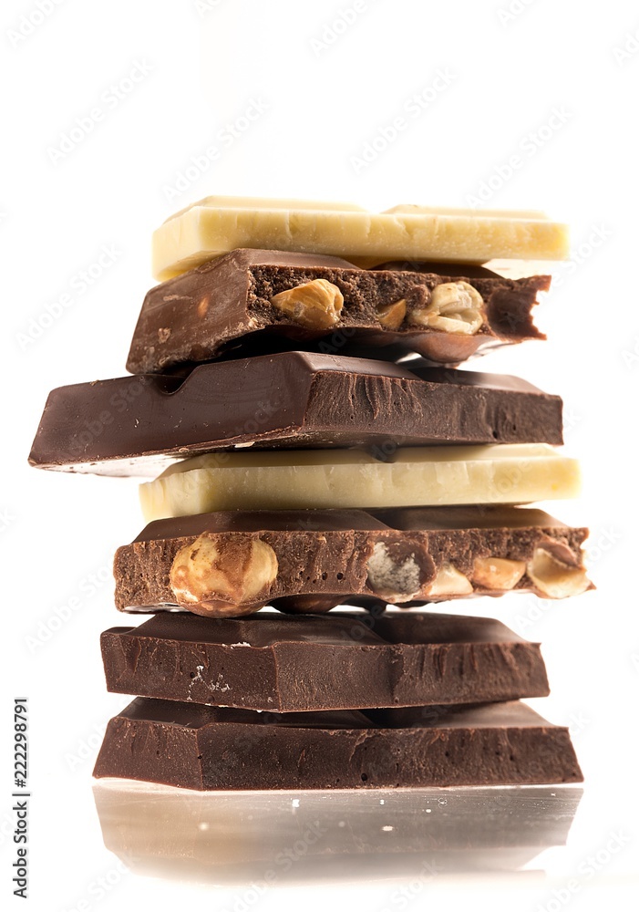 Stack of White / Dark / Milk / with Nuts Chocolate Blocks