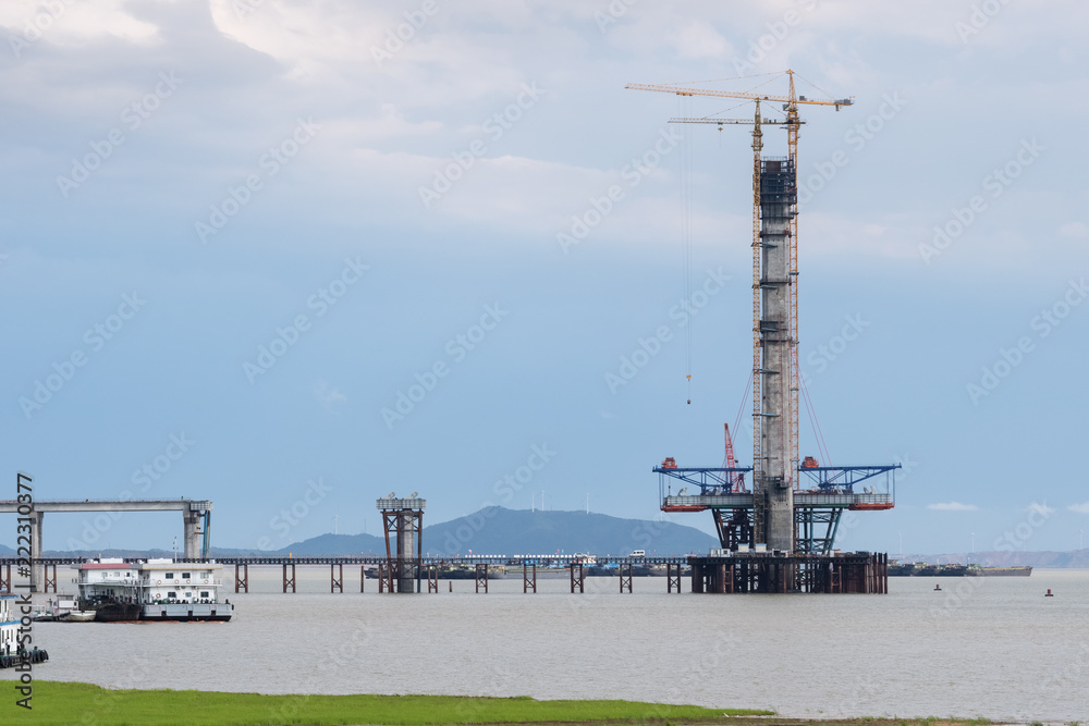 bridge construction on the lake