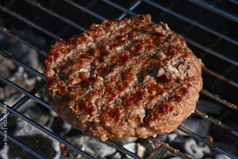 Beef burger for hamburger on barbecue grill