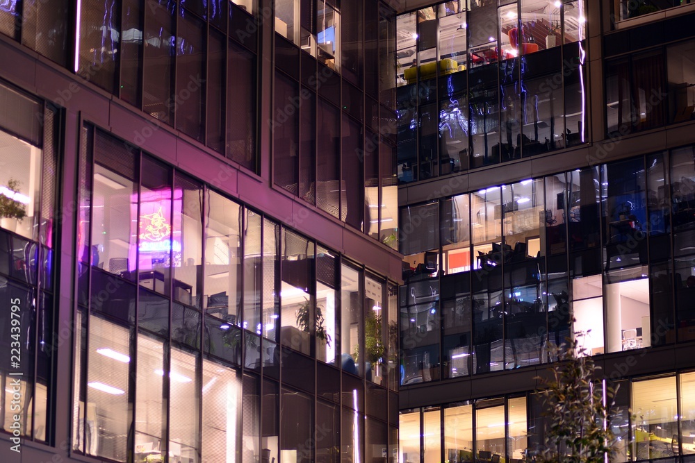 Modern office building at night