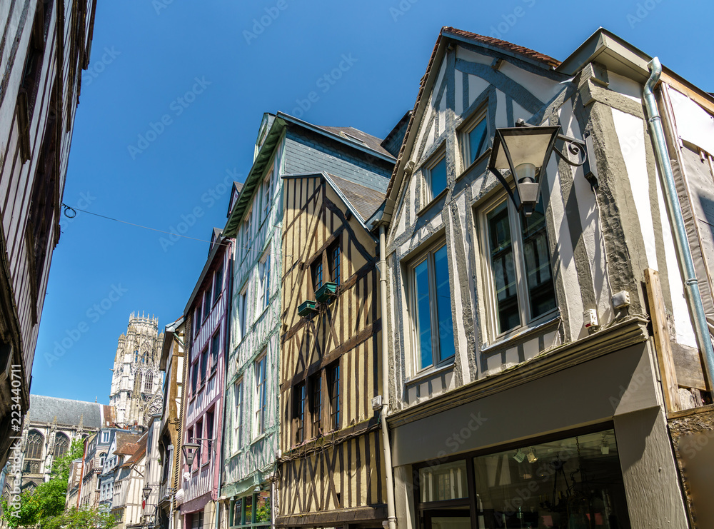 Traditional half-timbered houses in the old town of Rouen, France