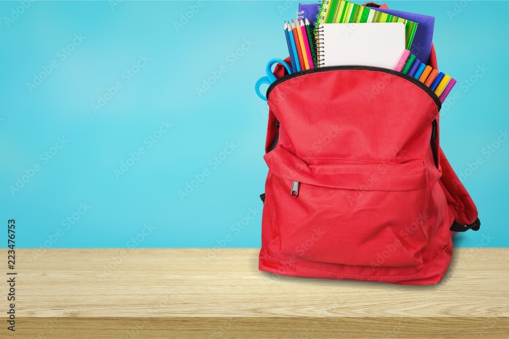 Red School Backpack  on   background.