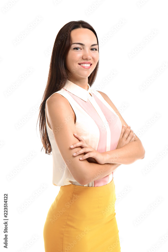 Beautiful businesswoman on white background