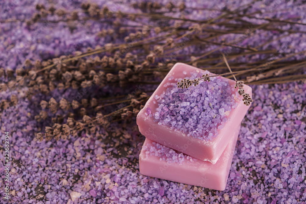 Soap bars with lavender on sea salt