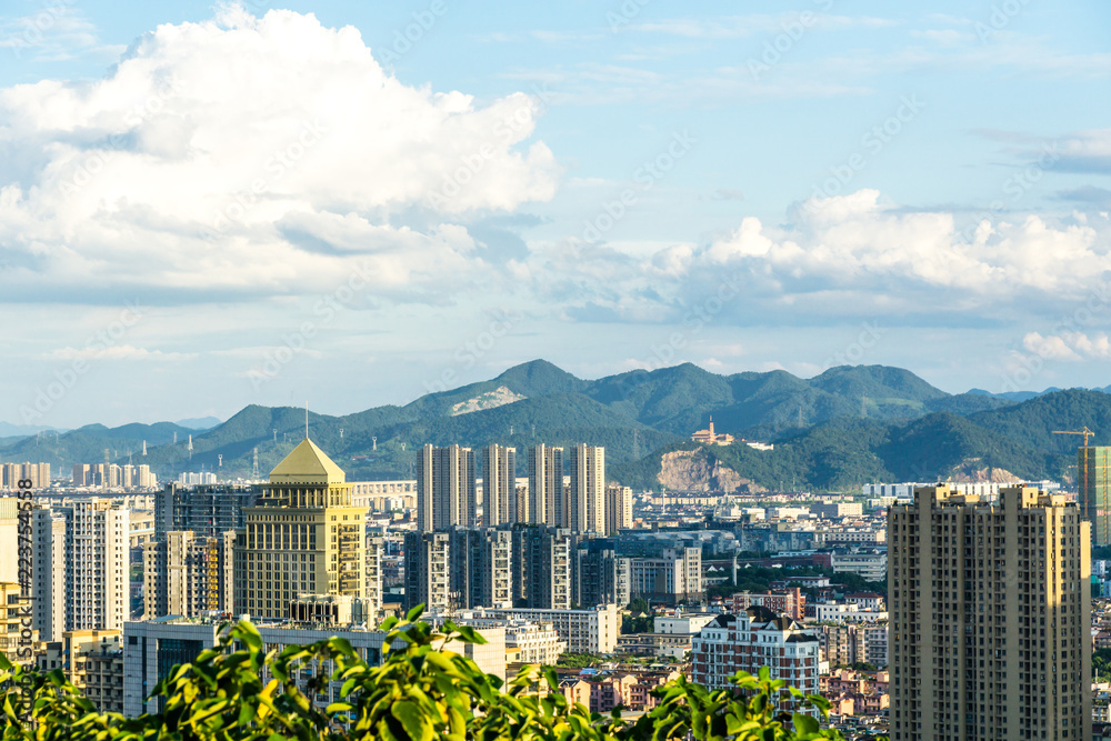 中国杭州城市天际线全景