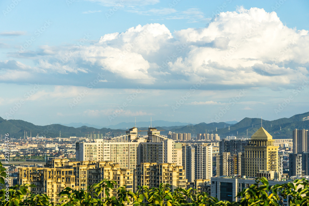 中国杭州城市天际线全景