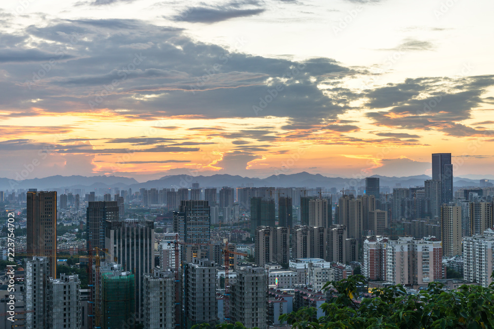 中国杭州全景城市天际线