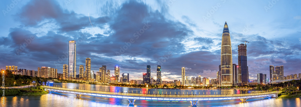 深圳湾后海CBD夜景全景天际线