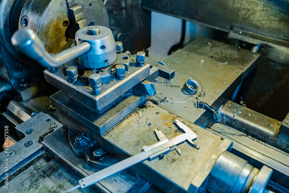 one of the parts of the lathe for metal in production. Close-up