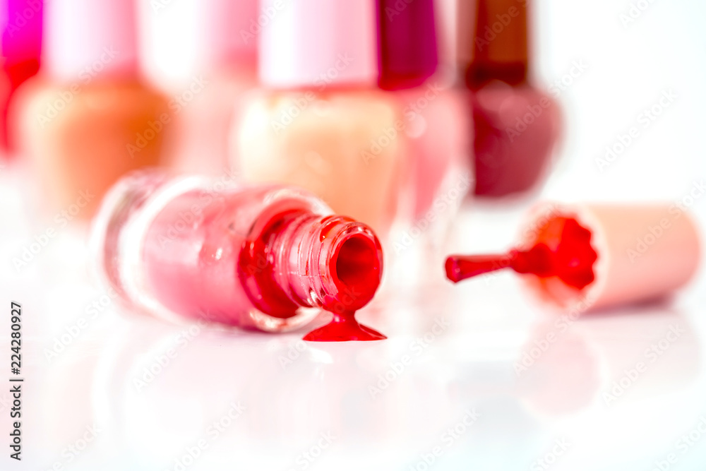 Close up bottles of the color bright fashion  polish , cosmetics and beauty nail polish art concept