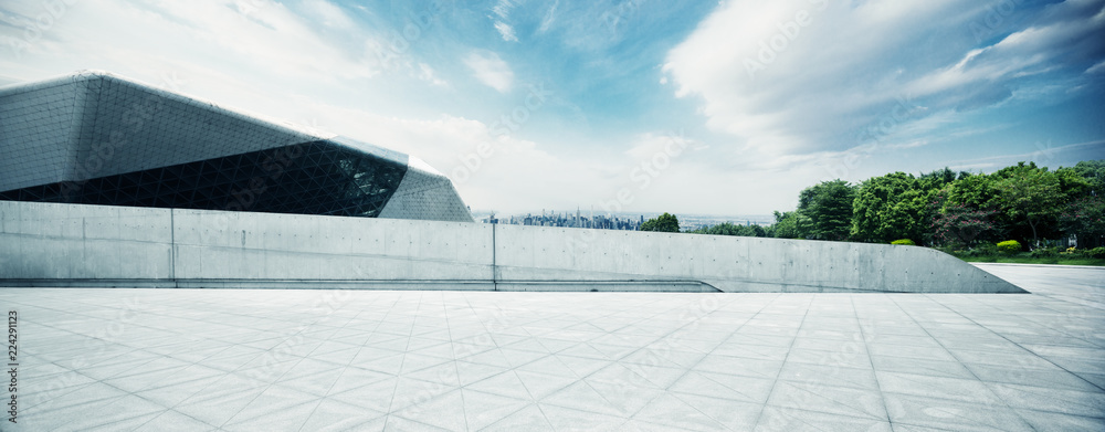 empty floor with modern cityscape in new york