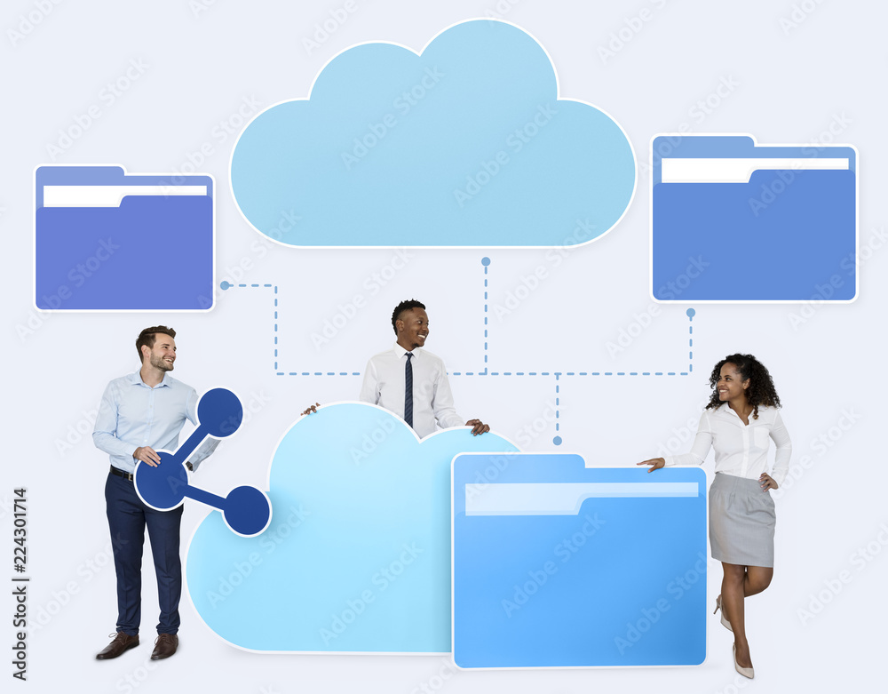 Business people and cloud computing icons