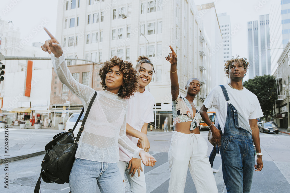 Friends hanging out in downtown LA