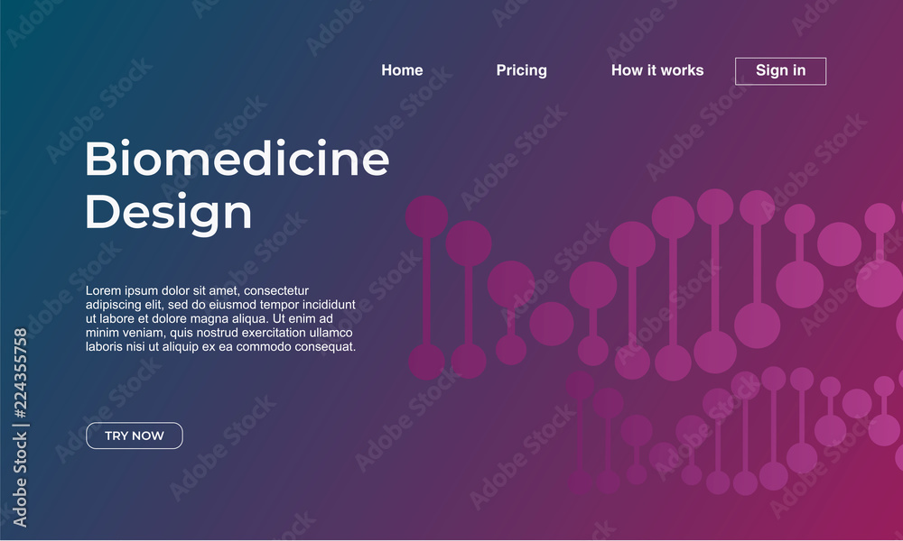 带有dna彩色梯度背景的着陆页模板的极简主义医学设计。Vector il