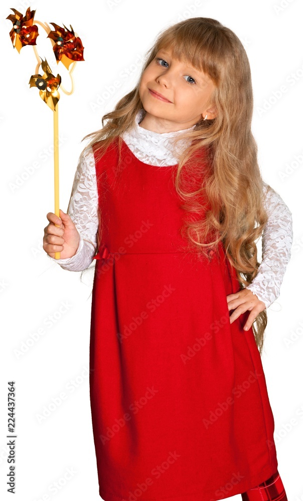 Little Girl Holding a Pinwheel - Isolated