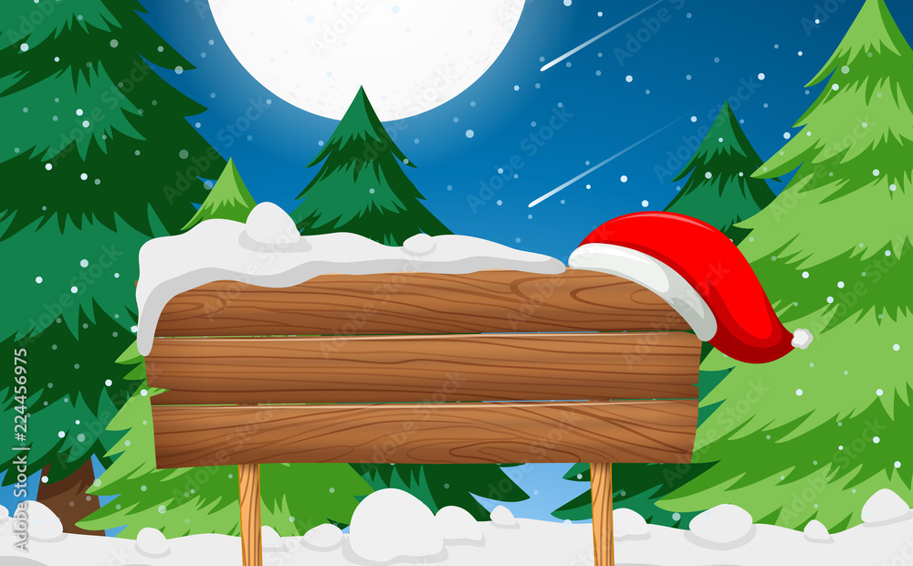 Wooden sign with santa hat scene