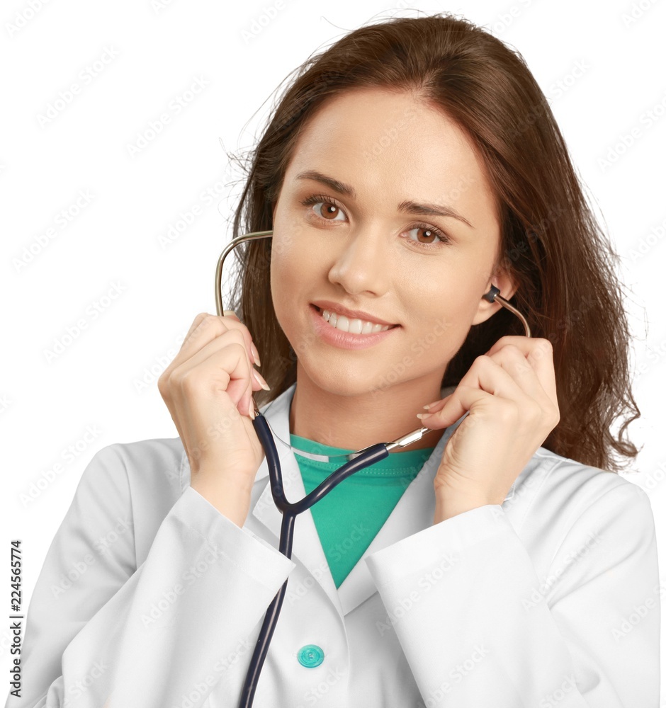 Female physician holding a stethoscope