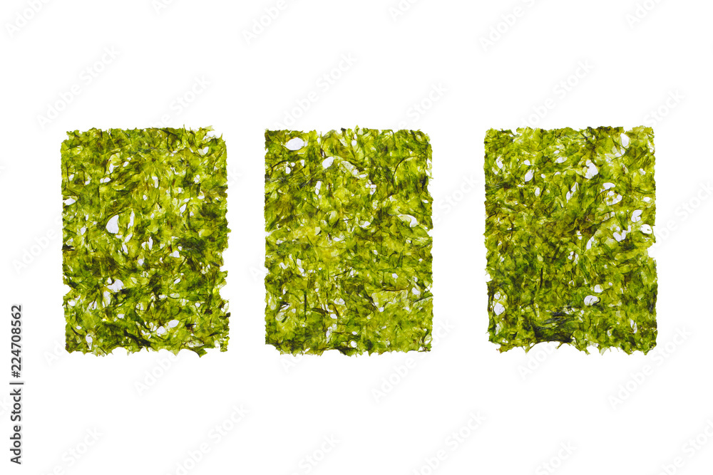 dried nori seaweed laminaria sheet, isolated on white